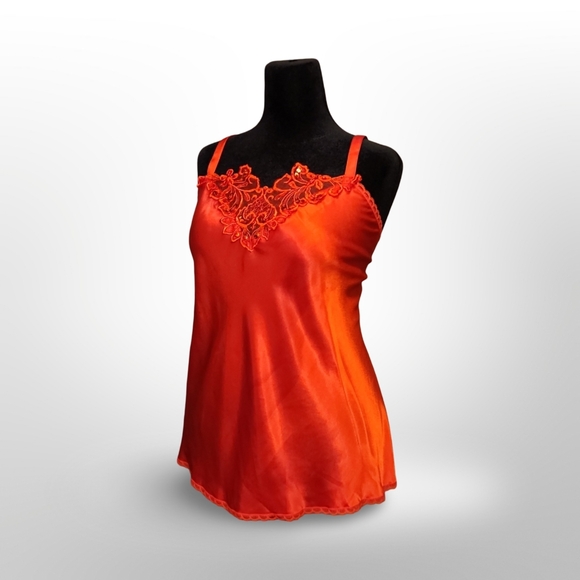 Perfectform Vintage Camisole Red Lace Sequin Size 2X Burlesque Femme Fatale 80s❥ - Picture 2 of 9